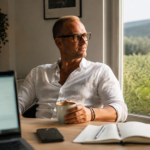 La vera libertà non è avere meno impegni. È poter scegliere cosa merita la nostra attenzione Professionista distoglie lo sguardo dagli schermi e osserva fuori dalla finestra